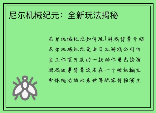 尼尔机械纪元：全新玩法揭秘